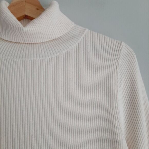 MAEVE / Anthropologie Turtleneck Button Cuffs Fine Rib Fitted Sweater M Flawed - Picture 8 of 16